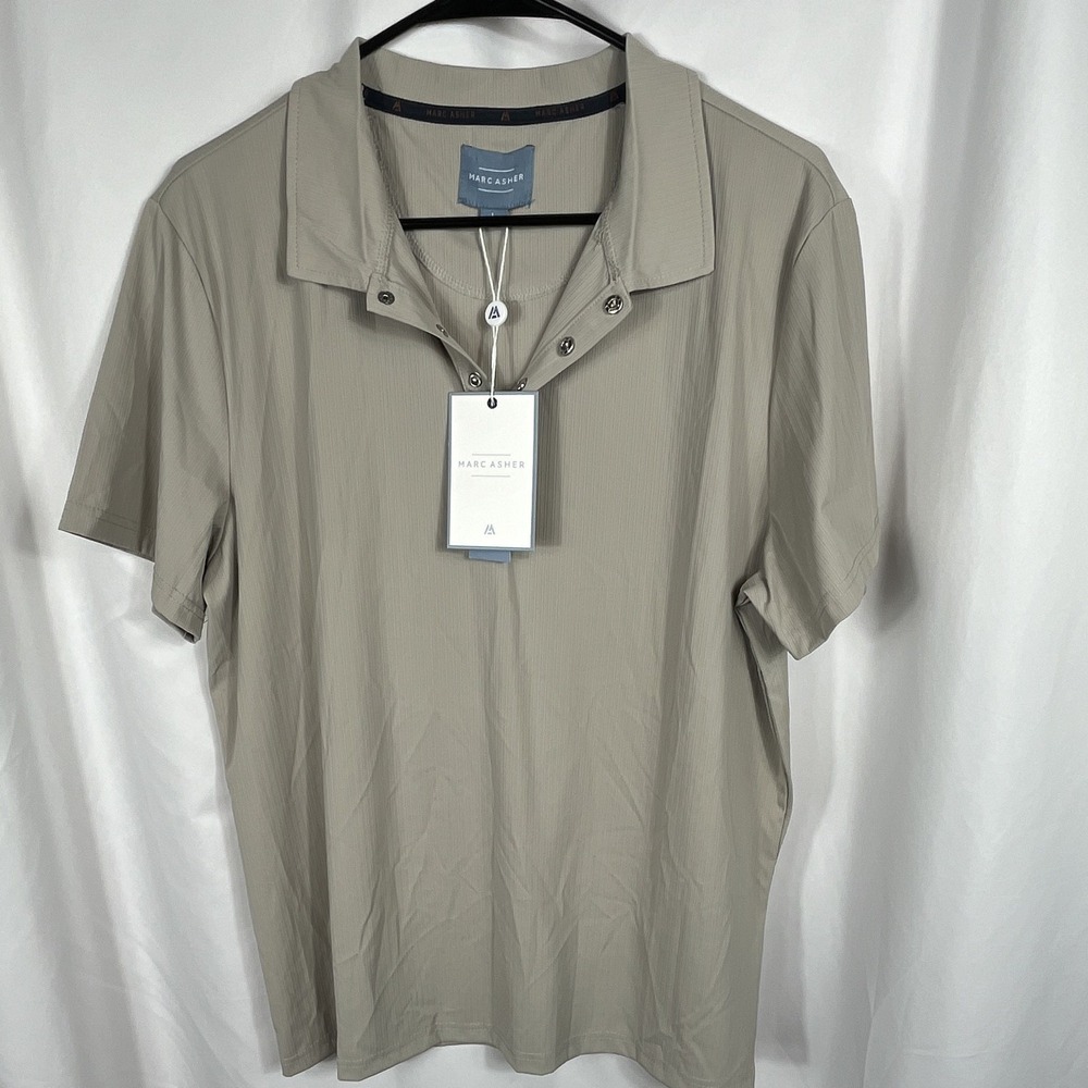 Marc Asher Men's Polo Shirt Beige Solid Short Sleeve Collared‎ Logo Size Large